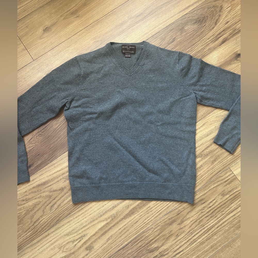Black Brown 1826 Sweater Mens Large Gray Excellent Merino Wool V-Neck Knit